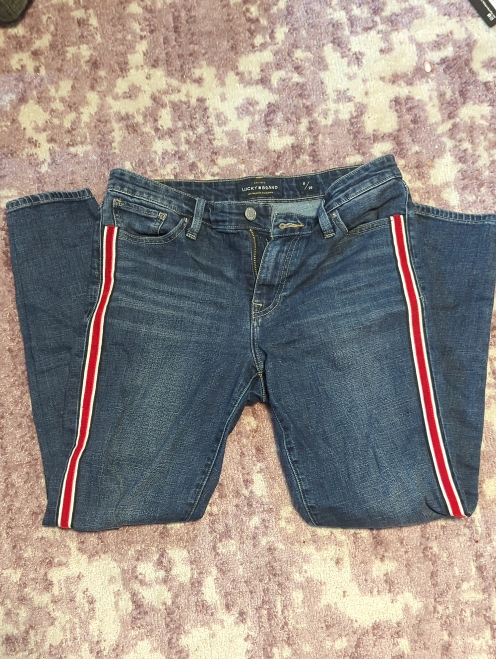 Lucky Brand Ava Skinny Jeans With Red Velvet Stripes